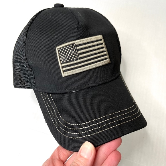 American Flag USA Hat Black Gold Mesh Back Snap Mens Gift Womens Glitter OS NEW - Picture 8 of 8